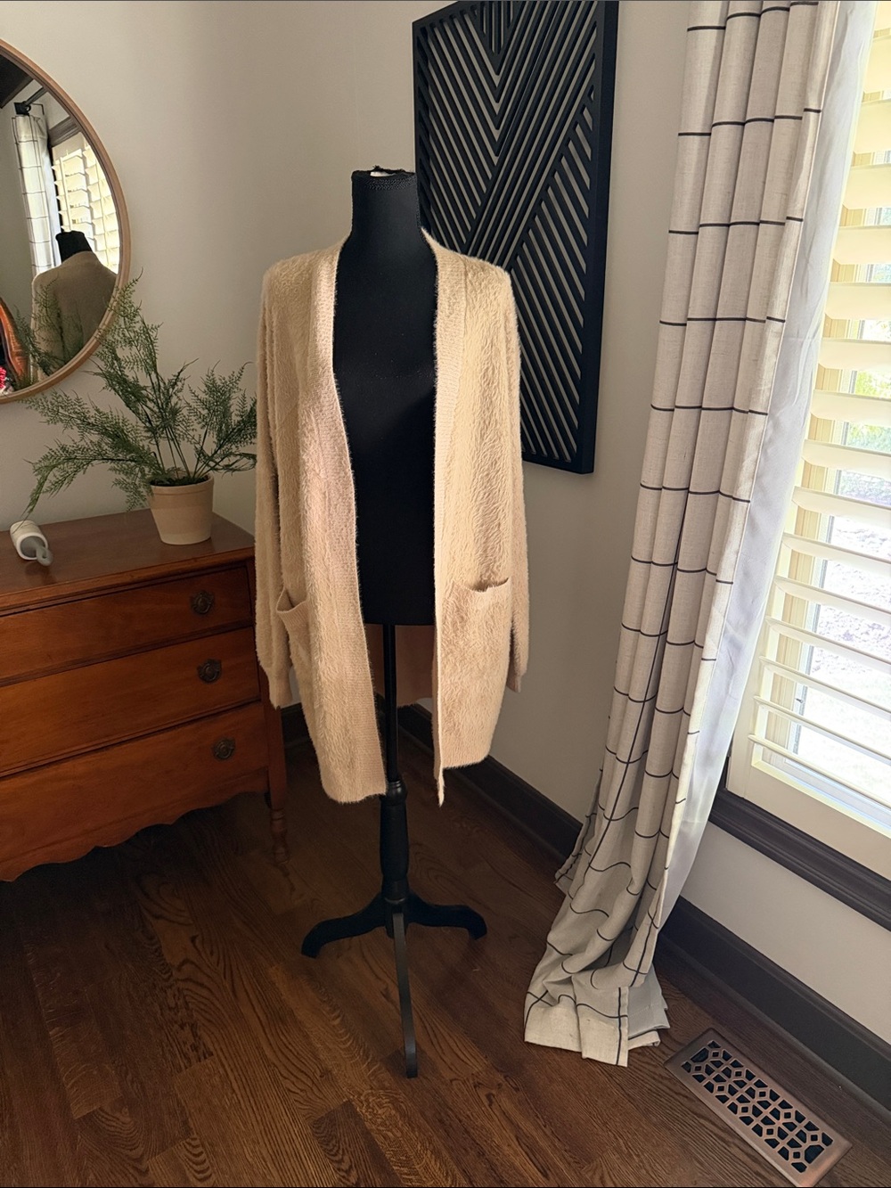 Mystree Beige Open-Front Cozy Cardigan large